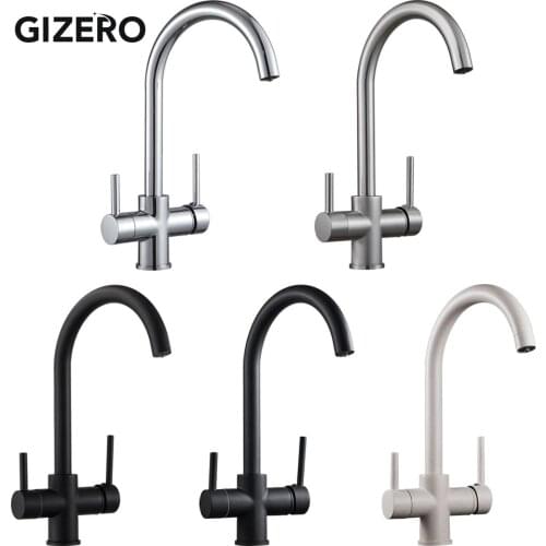 Kitchen Faucet Drinking Water Tap Swivel Pipe Dual Spout Kitchen Sink Mixer Pure Water Hot And Cold Deck Mounted ZR712