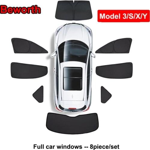 For Tesla Model 3 Y 2021 Car Side Window Sunshade Privacy Sun Shade Skylight Blind Shading Net Custom-Fit Front Rear Windshield