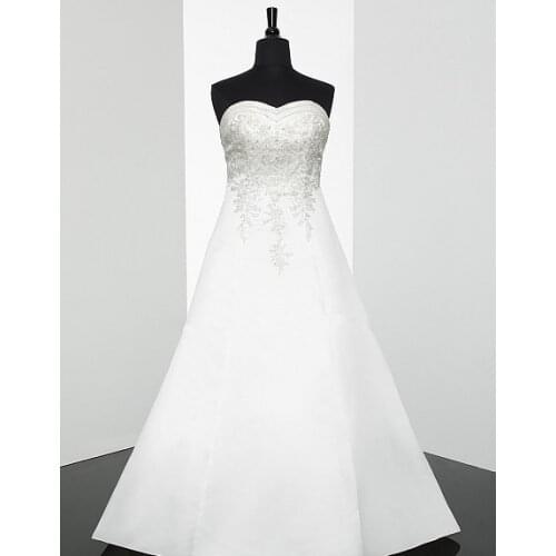 A-line sweetheart neckline open back features re-embroidered lace split train lace applique corset closure ties wedding dress