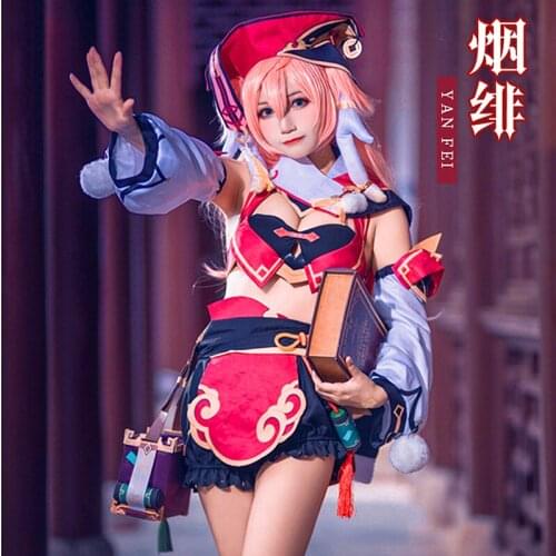 STOCK Genshin Impact Yanfei Cosplay Costume Yan Fei Lovely Wind Clothes Sizes XS-XL 2021 New