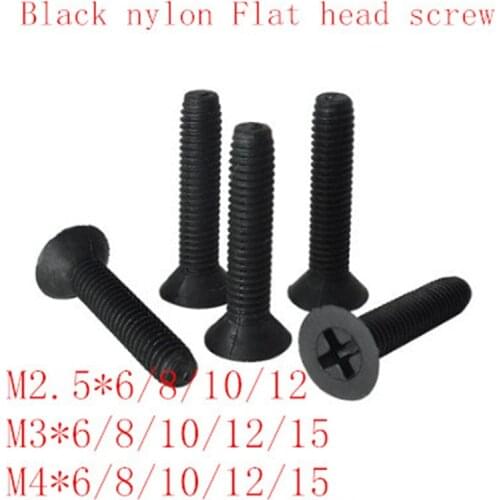 50pcs M2.5 M3 M4*6/8/10/12/15/20 black cross flat plastic screw Nylon insulated screw countersunk head cross bolt screw