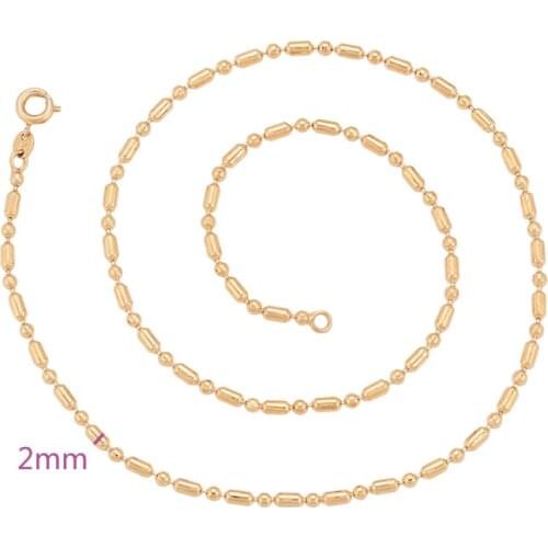 XP Jewelry --( 45 cm x 2 mm ) Beads Small Chain Necklaces for Women Men Gold Color 18 k Fashion Jewelry