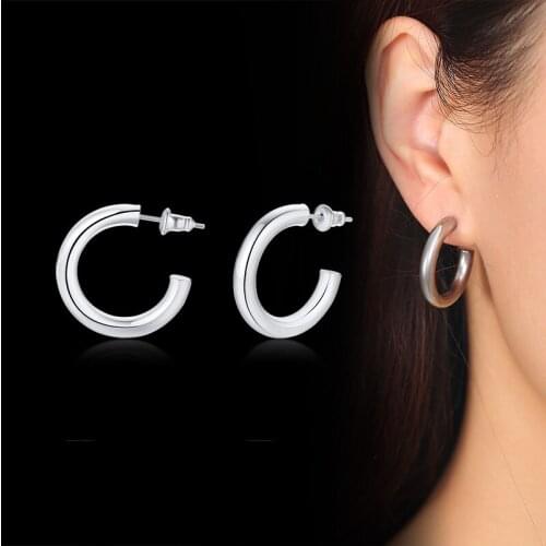 Silver Color Circle Geometric Earrings Stainless Steel Big Round Wives Hoop Earrings Gifts For Women