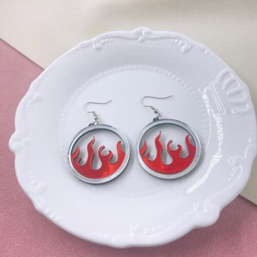 Vintage Flame Y2k Earrings for Women Goth Acrylic Fire Red Hollow Out Round Earrings Korea Aesthetic Jewelry Punk Hip Hop 2000s