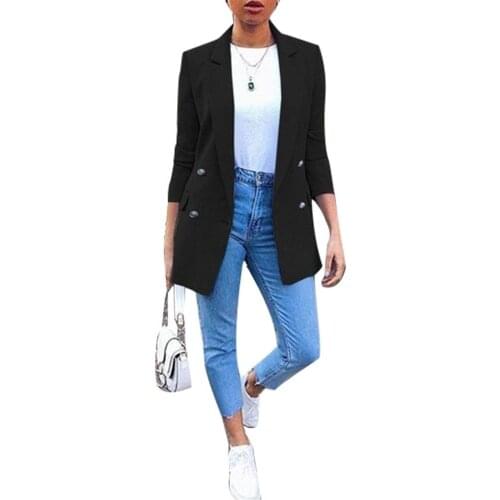 Plus Size Autumn Fashion Formal Office Lady Solid Color Blazer Long Sleeve Suit Jacket Outwear