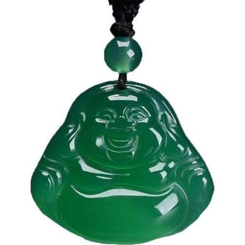 Women Necklace Pendant Green Agate Big belly Maitreya Laughing Buddha Pendant Free Rope Gift for Female Fine Jade Jewelry