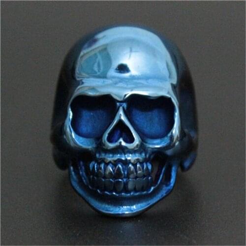 1pc Support Dropship Blue Skull Ring 316L Stainless Steel Fashion Jewelry Biker Style Ghost Skull Ring