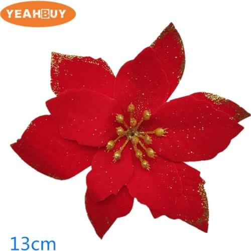 10pcs Christmas flower high quality Xmas flowers decorative artificial poinsettia flower gold silver tree decorations