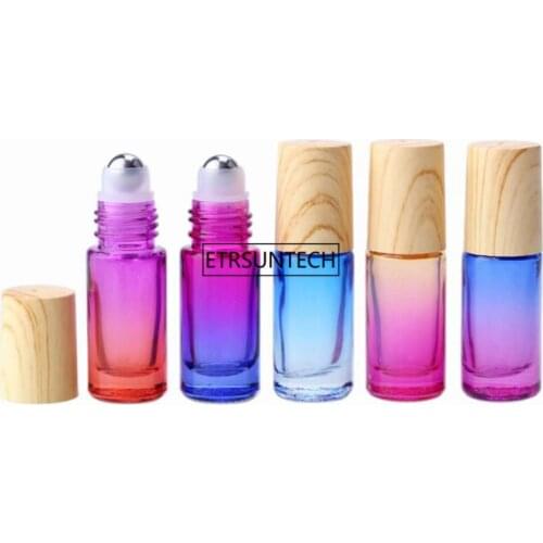 100pcs 5ml Gradient Color Essential Oil Perfume Bottle Roller Ball Thick Glass Roll On For Travel Cosmetic Bottle F3322