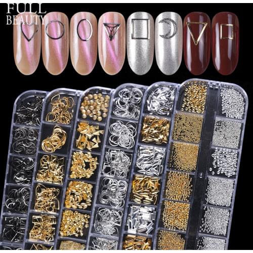 12 Grids Metal Rivet Nail Art Decoration Studs Mix Style Stars Moon Gold Silver Strass Jewelry DIY 3D Charms Accessories CH772
