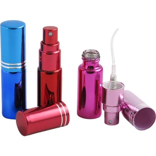 300 X 5ml UV Small Refillable Perfume Bottle Blue Red Glass Fragrance atomizer 1/6oz Mist spray Liquid Container