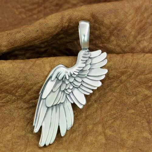 925 Sterling Silver Huge Angel Wing Pendant 2-Sides Biker Punk Pendant TA212