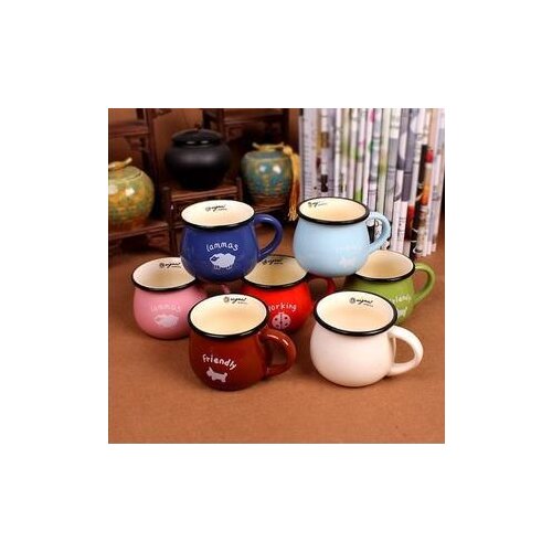 Free shipping 60pcs/lot Retro ceramic cup tea cup milk cup 6 color medium size(7cm*8cm)