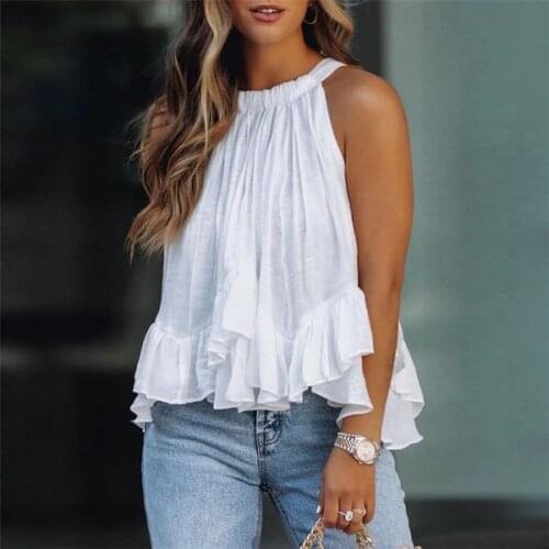Blouses Womens Shirt Summer Blouse for Woman Patchwork Ruffles Sleeveless Loose Top For Women Blusas Y Camisas Plus Size Tops