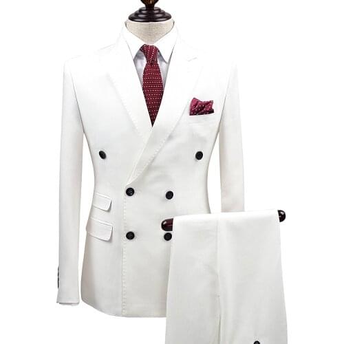 Brand clothing slim fit men suits white tuxedo coat/pant 2pc double breasted groom wedding suits for men formal boy prom suits