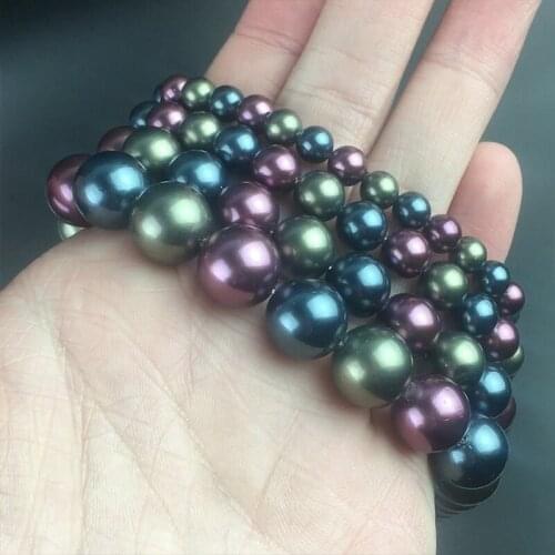 Blue Purple Green Shell Pearl Beads Round Loose Spacer Beads For DIY Jewelry Making Bracelet Charm Accessories 15'' 6 8 10 12mm