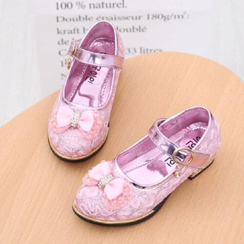 Kids Sparkling Mary Jane Rhinestone Glitter Formal Dress Low Heel Pumps Princess Girls Shoes PU Leather Party Shoes For Kids