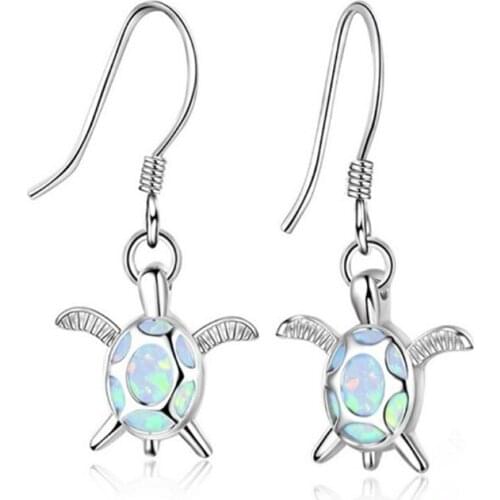 FYJS Unique Silver Plated 4 Colors Opalite Opal Tortoise Shape Drop Earrings for Women Animal Jewelry