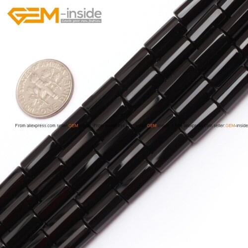 Gem-inside Natural 3-6x5-12mm 15inch Tube Cylinder Columnar Column Faceted Black Agates Stone Beads For Jewelry Making DIY Beads