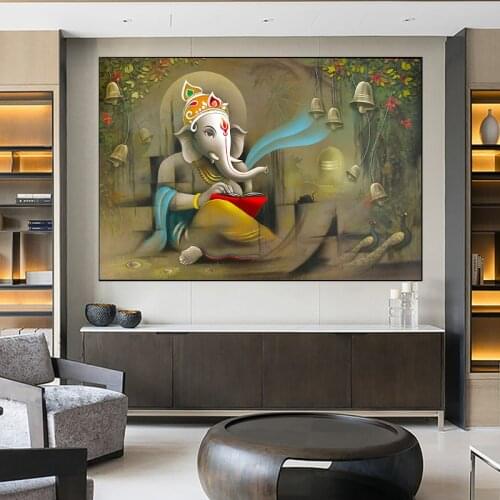The Hindu God Elephant Canvas Painting Indian Lord Ganesha Poster and Prints Wall Art Pictures Interior Home Decoration Cuadros