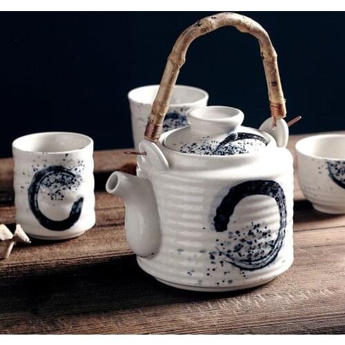 Japanese Style Retro Hand-Painted Ceramic Teapot Home Hotel Restaurant Large Capacity Portable Tea Pot with Handle Water Tea Cup