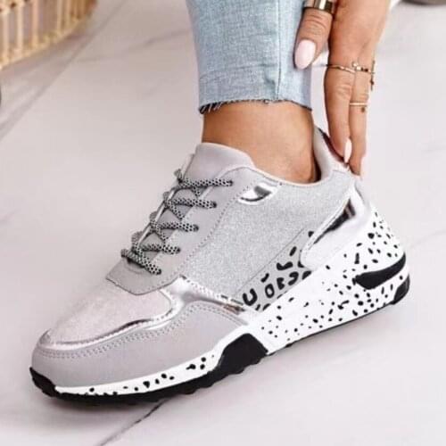 Womens Sneakers Platform Casual Shoes Women Vulcanize Shoes Leopard Ladies Running Shoes Sport Silver Lace-Up Female Sneakers55