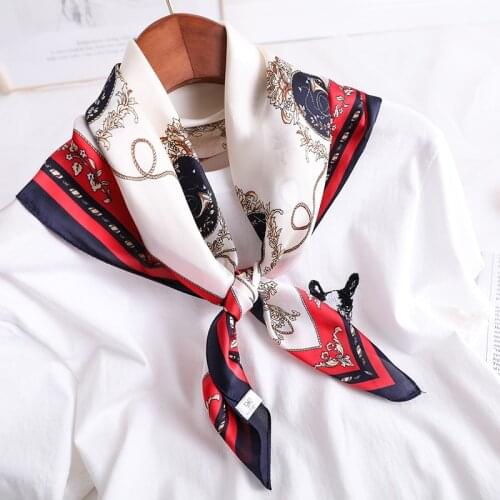 Square Scarf Print Hijab Hair Tie Band For Women Neckerchief Elegant Small Vintage Skinny Retro Head Neck Silk Satin Scarf