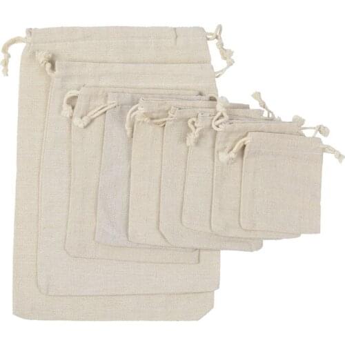 Multi Size Reusable Cotton Drawstring Gift Bag Wedding Christmas Use Storage Jewelry Packing Linen Gifts Bag