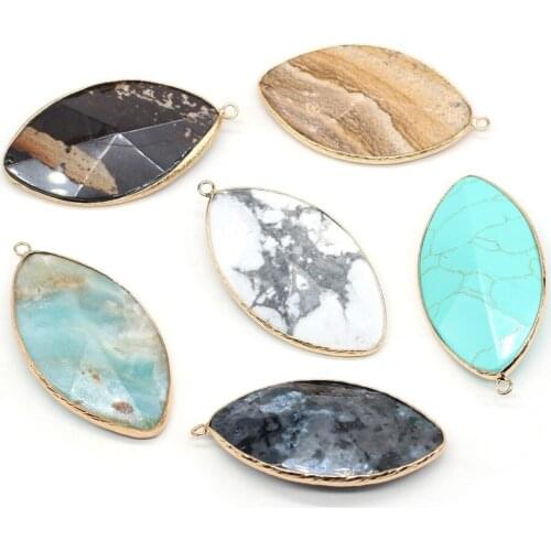 Trendy Natural Gem Stone Charms Faceted Amazonite Labradorite Pendant for Jewelry Making DIY Necklace Accessories Size 30x50mm