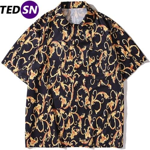 Harajuku Hawaii Beach Shirt Men 2020 Summer Morning Glory Print Streetwear Short Sleeve Shirt Casual Cotton Vintage