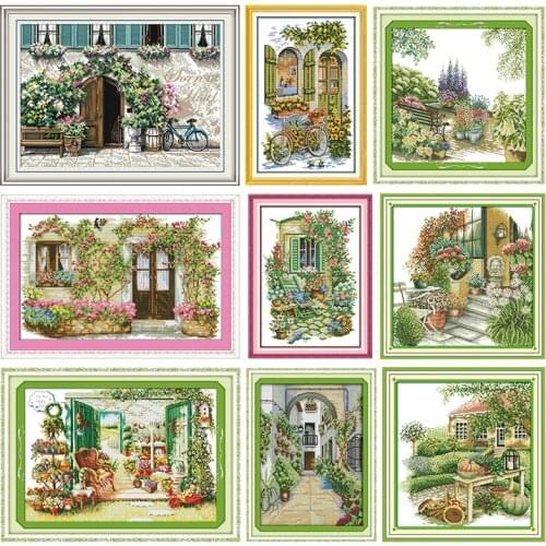 Flower Shop Cross Stitch Kits Stamped DMC Printed 11CT 14CT Counted Fabric Handmade Craft Set Embroidery Needlework Thread Gift