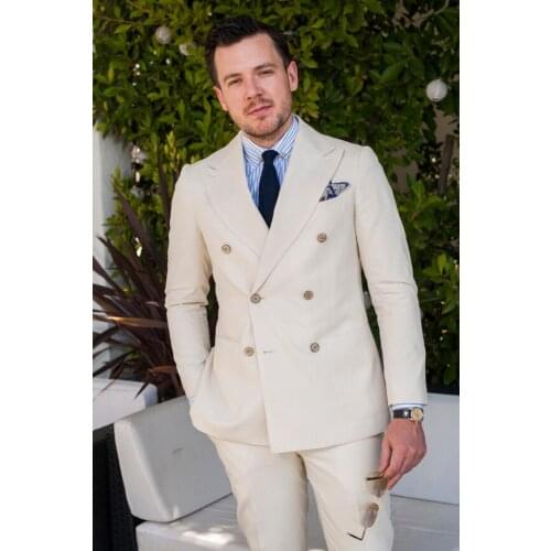 Latest Coat Pant Designs Summer Ivory Linen Men Suit Terno Slim Fit Double Breasted Custom Blazer 2 Piece Groom Tuxedo Vestidos