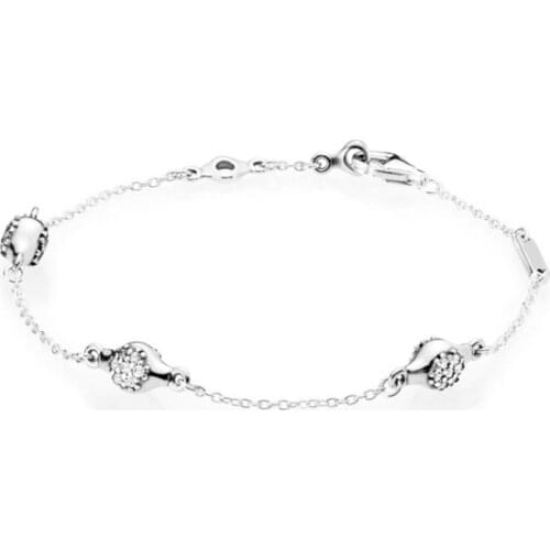 NEW 2018 NEW 100% 925 Sterling Silver Classic Logo Charm Modern Heart Bracelet Clear CZ Pods Gift DIY Bead Jewelry