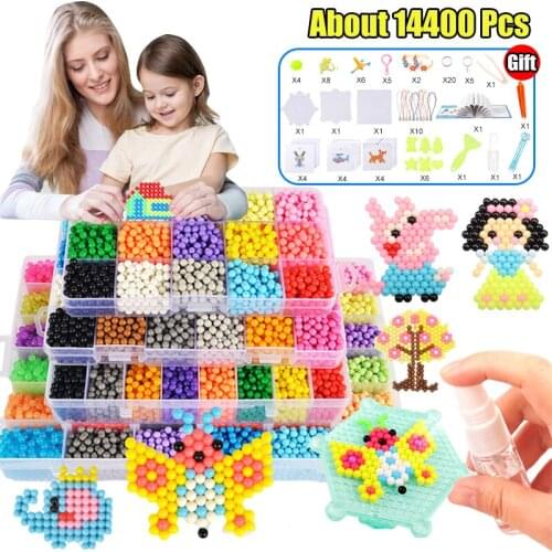 14400Pcs Princess Animals Cute Creative Magic Refill Puzzle Aquabeads Water Spray Beads Set Ball Children Games 3D DIY Education