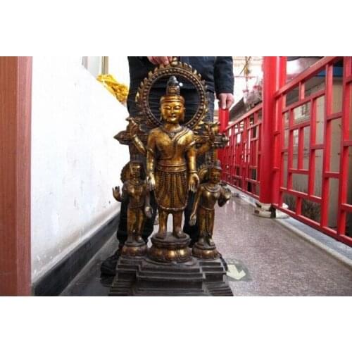 Song voge gem S0587 36"Tibet Large vintage Bronze CopperGild "Bei Wei"Sakyamuni Buddha Statue Set