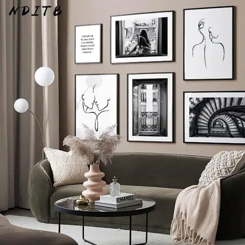 Modern Abstract Canvas Poster Nordic Black White Window Girl Wall Art Print Painting Motivational Fashion Decoration Picture