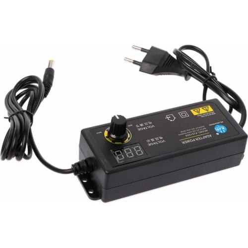 60W 3-24V Adjustable Adapter With Display Screen Of Voltage DC 5.5x2.1/2.5mm Power Supply EU Plug