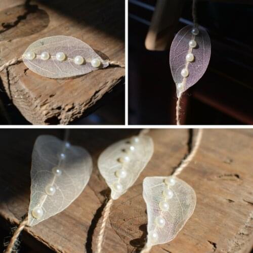 Newborn Baby Photography Props Baby Headband Leaf Pearl Hemp Rope Headwear Mysterious Concise Hair Band Infant Accessories