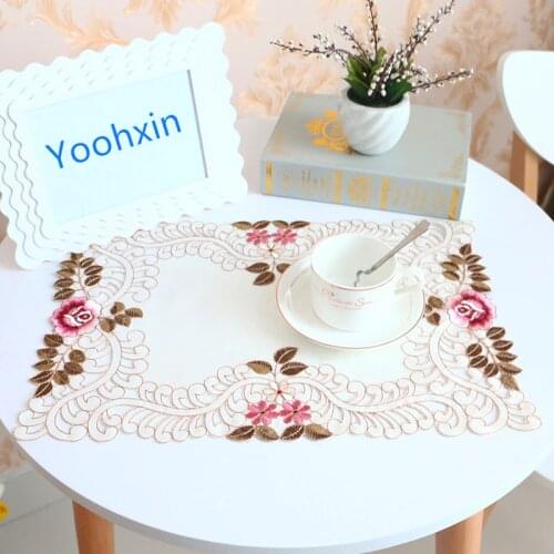 Luxury Satin Embroidery Placemat Cup Mug Tea Coffee Coaster Kitchen Dining Table Place Mat Lace Doily Wedding Drink Glass Pad