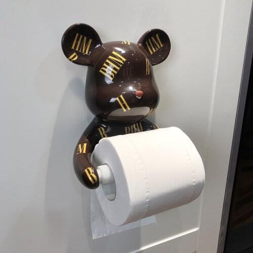 Resin violent bear creative toilet paper holder, cute creative cartoon bathroom shelf towel rack, no punching
