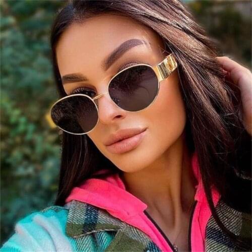 New Small Frame Oval Black Sunglasses Women 2021 Brand Design Metal Tinted Sun Glasses Vintage Mens Shades UV400