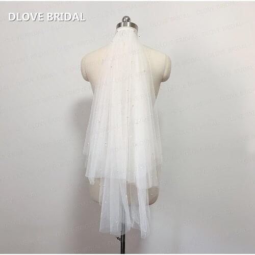 Wedding Veil Pearl Beaded Elbow Two Layer Bridal Veils with Comb DLOVE BRIDAL Hair Accessories