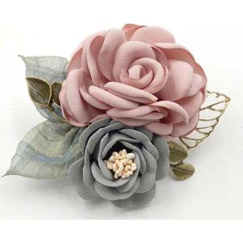 Beautiful Cloth Art Fabric Women Flower Wedding Brooch Pin Korean Famous Ladies Handmade Stick Pins Collar Shirt Coat Brooches