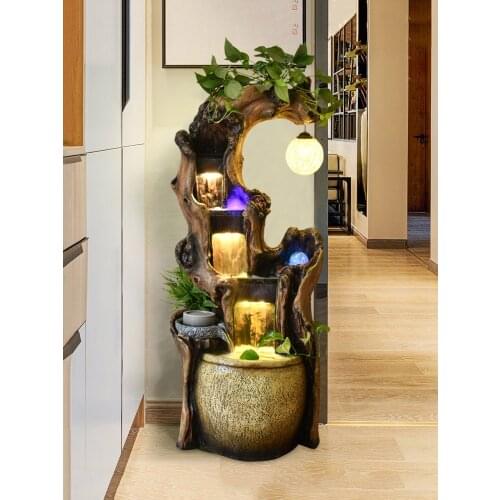 TT Artificial Mountain and Fountain Fengshui Wheel Decoration Lucky Living Room Interior Good Fortune Ball Floor Lamp Decoration