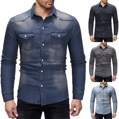 2020 Spring and Full Simple Long Sleeve Slim Fitting Denim Button Shirt Retro Mens Plus Size Shirt M-3xl Fashion Mens Clothing