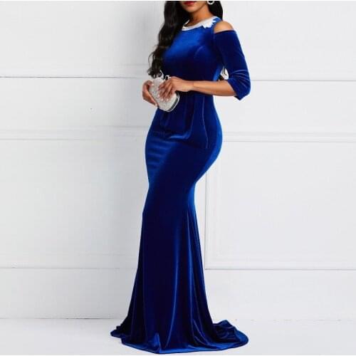 Vintage Party Elegant Luxury Sexy Office Ladies Women Long Dresses Plus Size Blue Ruffle Bodycon Retro Female Evening Maxi Dress