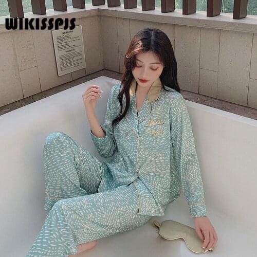 WIKISSPJS 2021 Autumn Cat Pocket Long Sleeve Trousers Suit Pajama Home Suit Pajama Woman Loungewear Sleep Wear Sleepwear