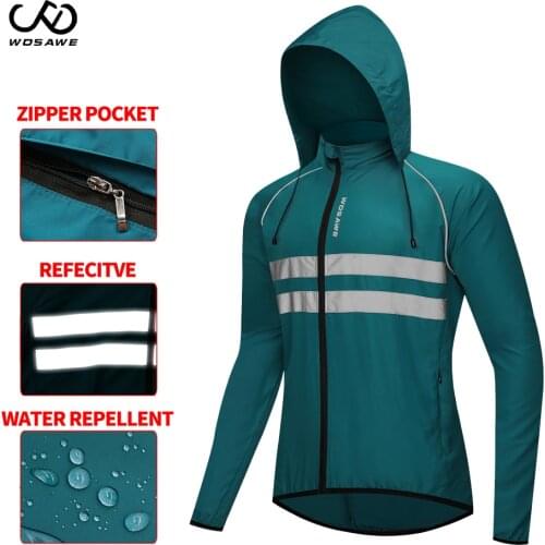 WOSAWE Mens Windproof Cycling Hooded Jackets Reflective Waterproof Rainproof MTB Bike Jacket Bicycle Riding Windbreaker M-3XL