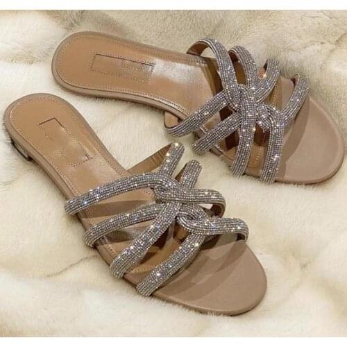 Women Slippers Flat Bathe Slipper Summer Bling Crystal Ladies Buckle Strap Shoes Woman Fashion Casual Female Beach Slides 2021