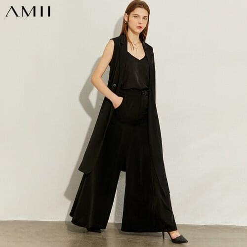 AMII Minimalism Spring Summer Lapel Black Sleeveless Vest Coat Women Fashion Chiffon Fashion Coat 12070265